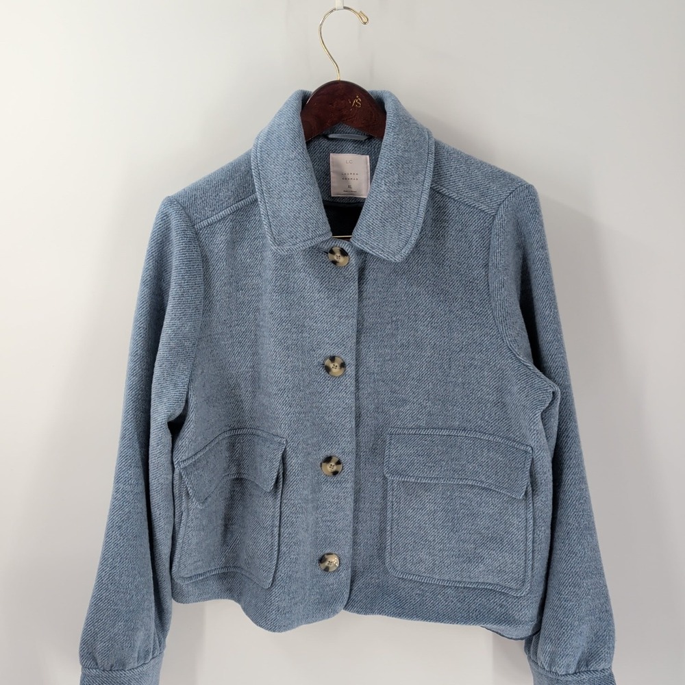 Lauren Conrad Button-Front Pockets Collared Outdoor Winter Coat Blue Size‎ XL